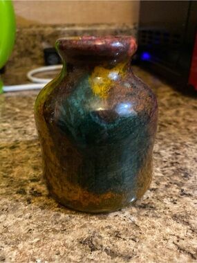 Vintage 4” Taiwanese Seven Shade Iridescent Serpentine Stone Vase | Seven Color